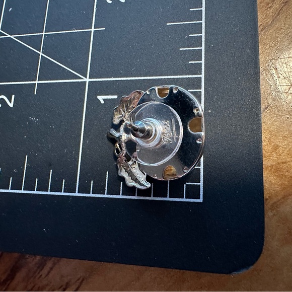 Vintage Pumpkin Earrings Gold Silver Two Tone Leaf Fall Autumn Best Posts Signed - Picture 7 of 10